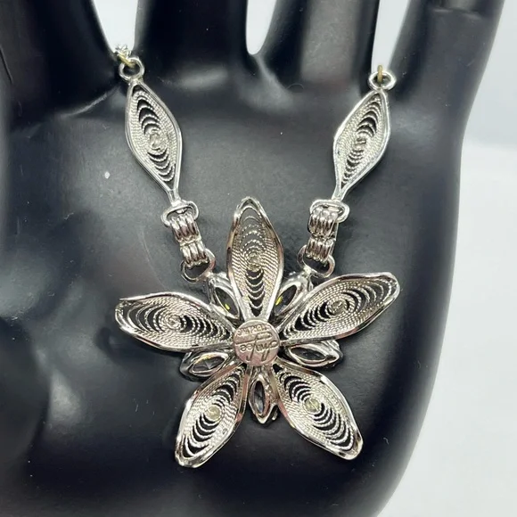 Am Lee sterling silver filigree rhinestone flower adjustable necklace rope chain - Picture 5 of 13